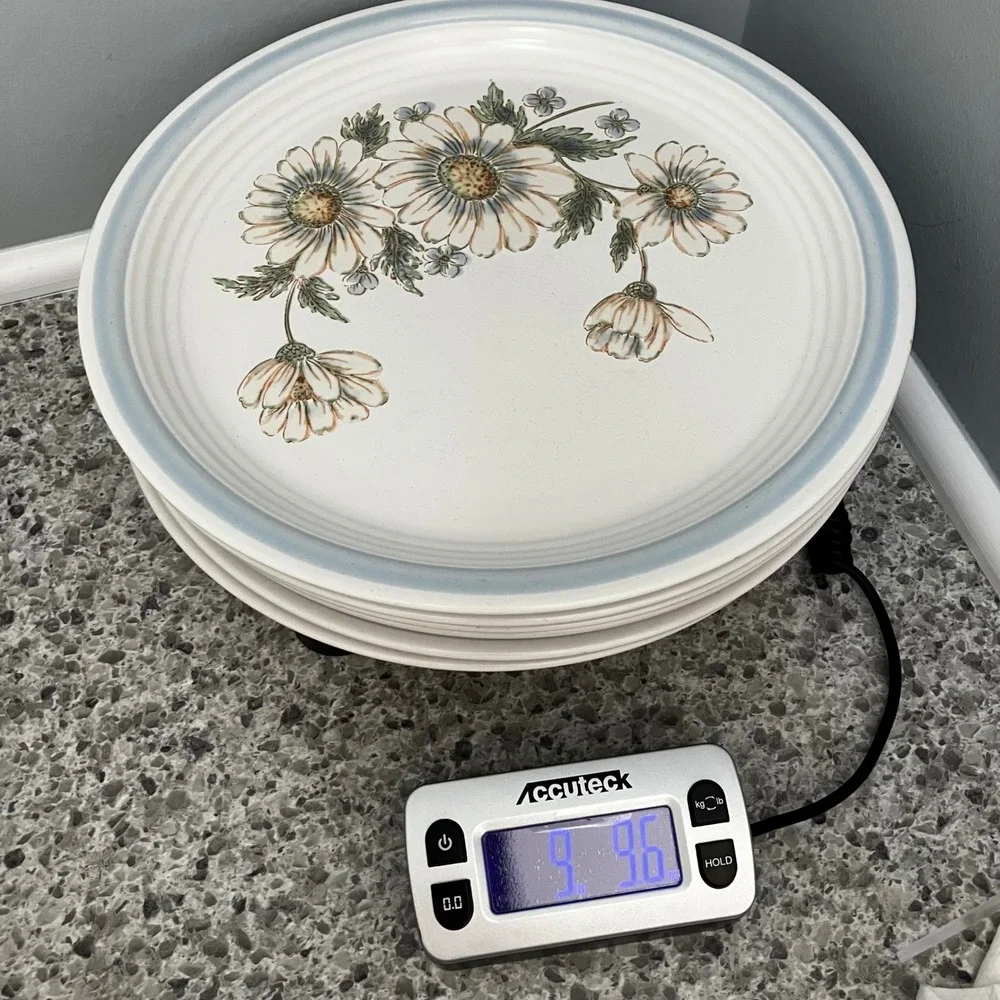 Baker Hart Stuart Dinner Plates Daisy 10.5in White Blue Vintage Floral Set of 6